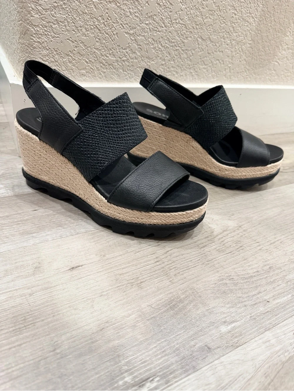 Sorel Black Espadrille Platform Wedge Sandals